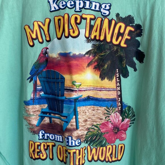 Keeping My Distance From The Rest Of The World Island Jay Mint Green Graphic T-S - Picture 2 of 8